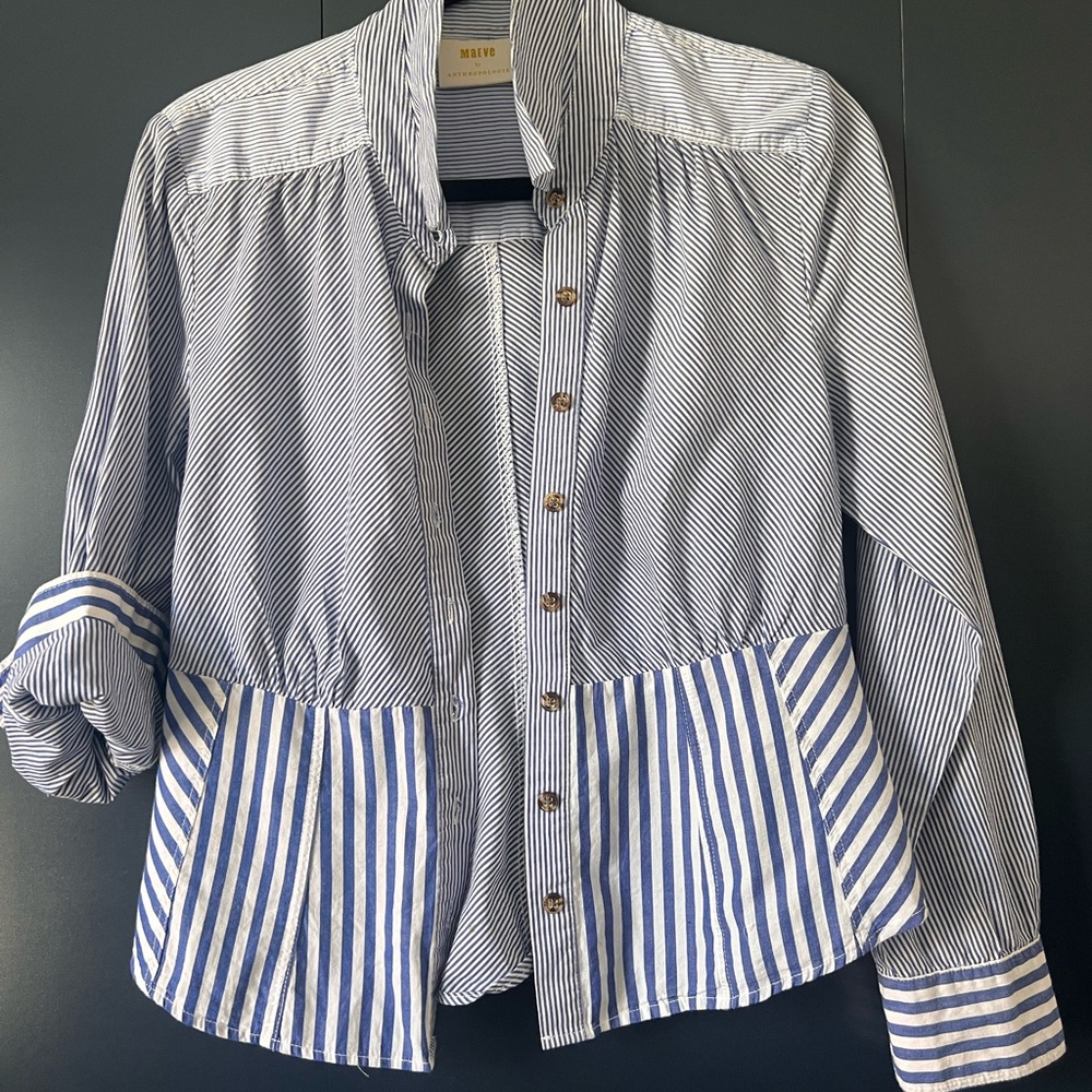 Anthropologie Blue and White Striped Button Down Shirt